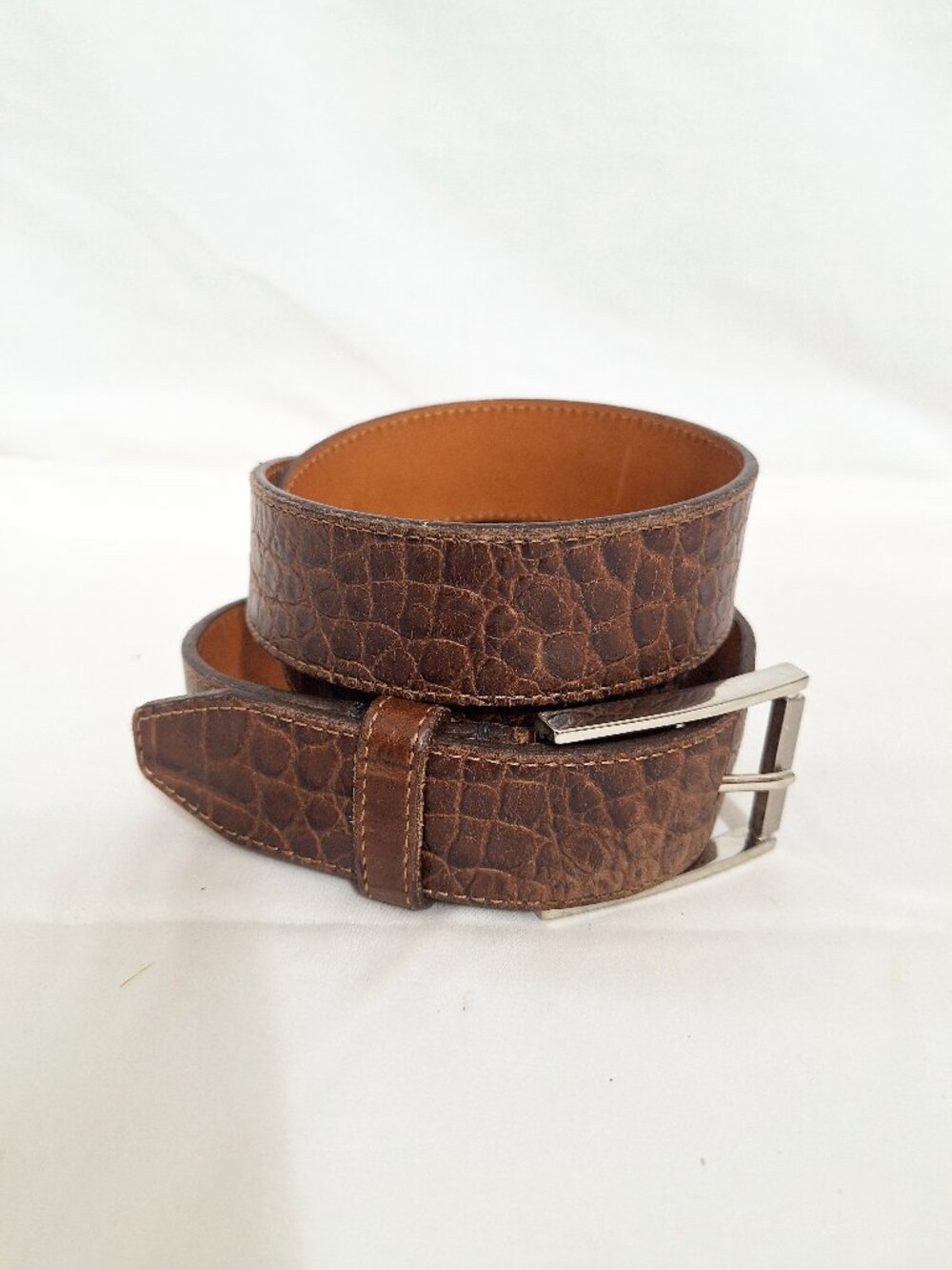 Martin Dingman Belt 36 Alligator Grain Calf Leather Brown